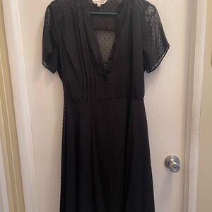 Black V-Neck Flutter Sleeve Midi Dress